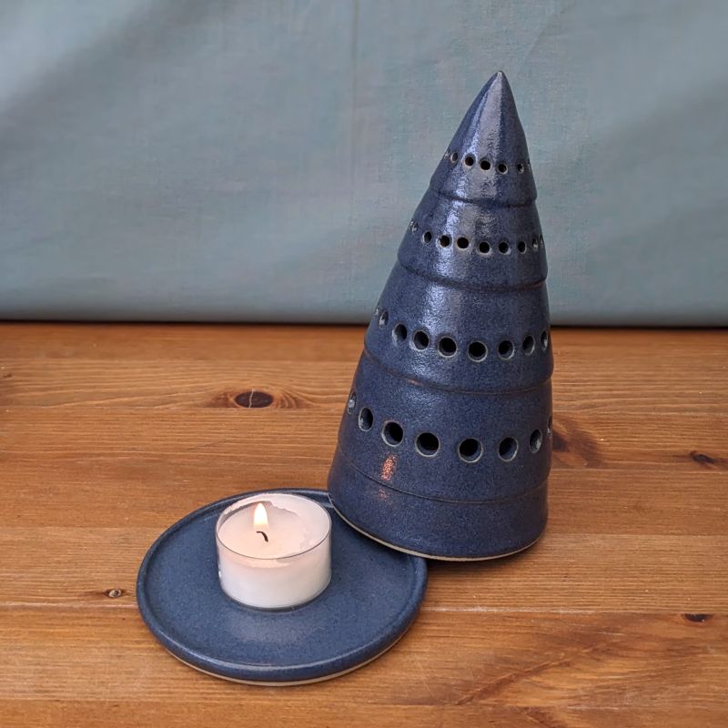 Photophore sapin + mini assiette - Bleu nuit