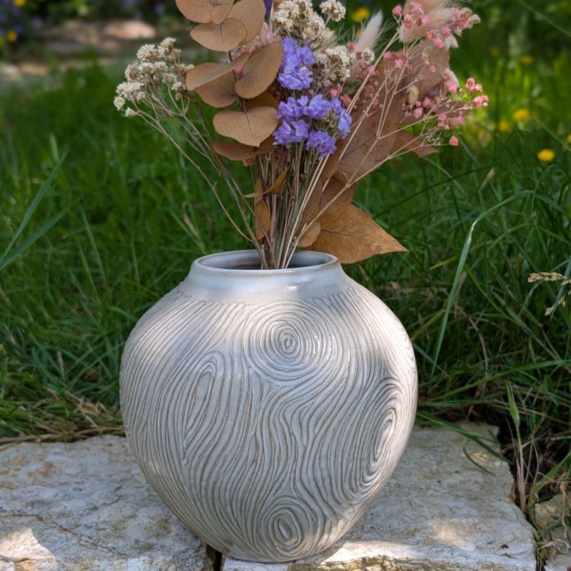 Grand vase boule bois